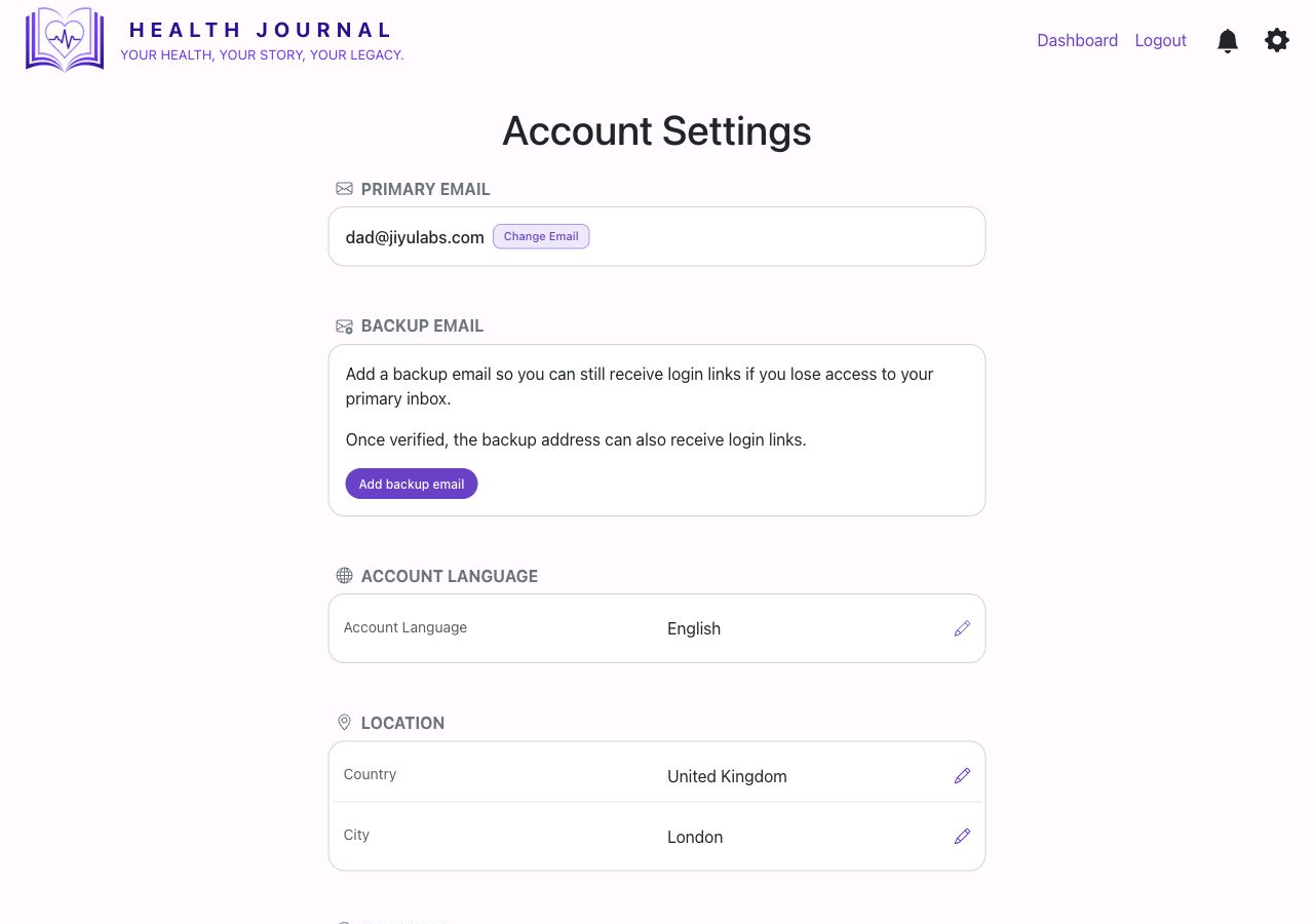 Real Account Settings screen