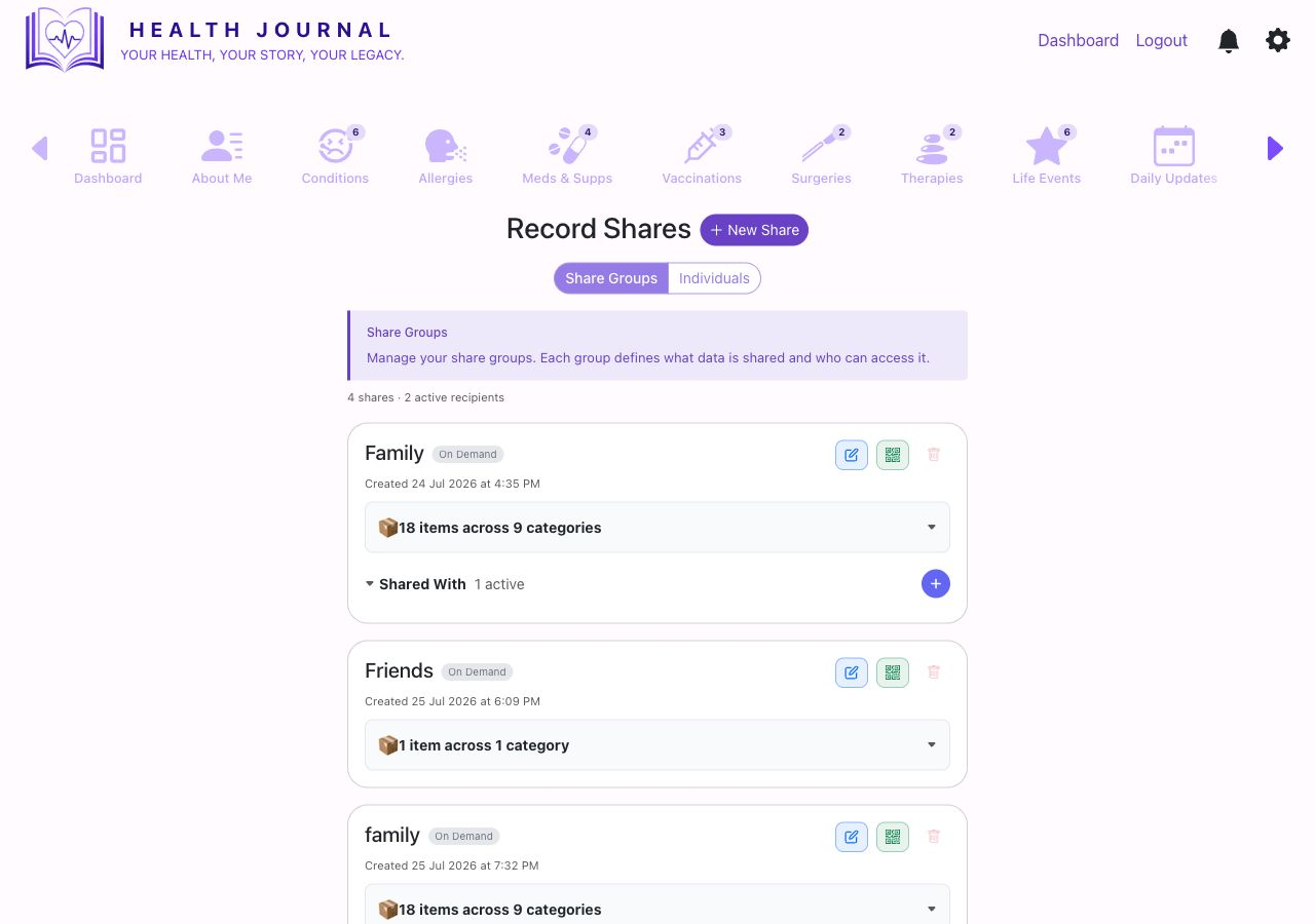 Real Record Shares screen