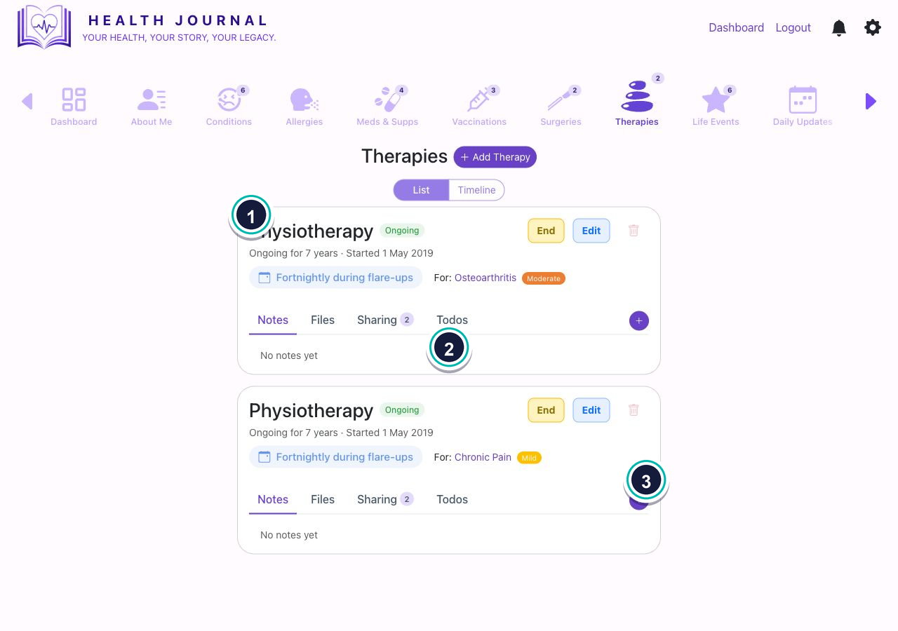 Therapies section