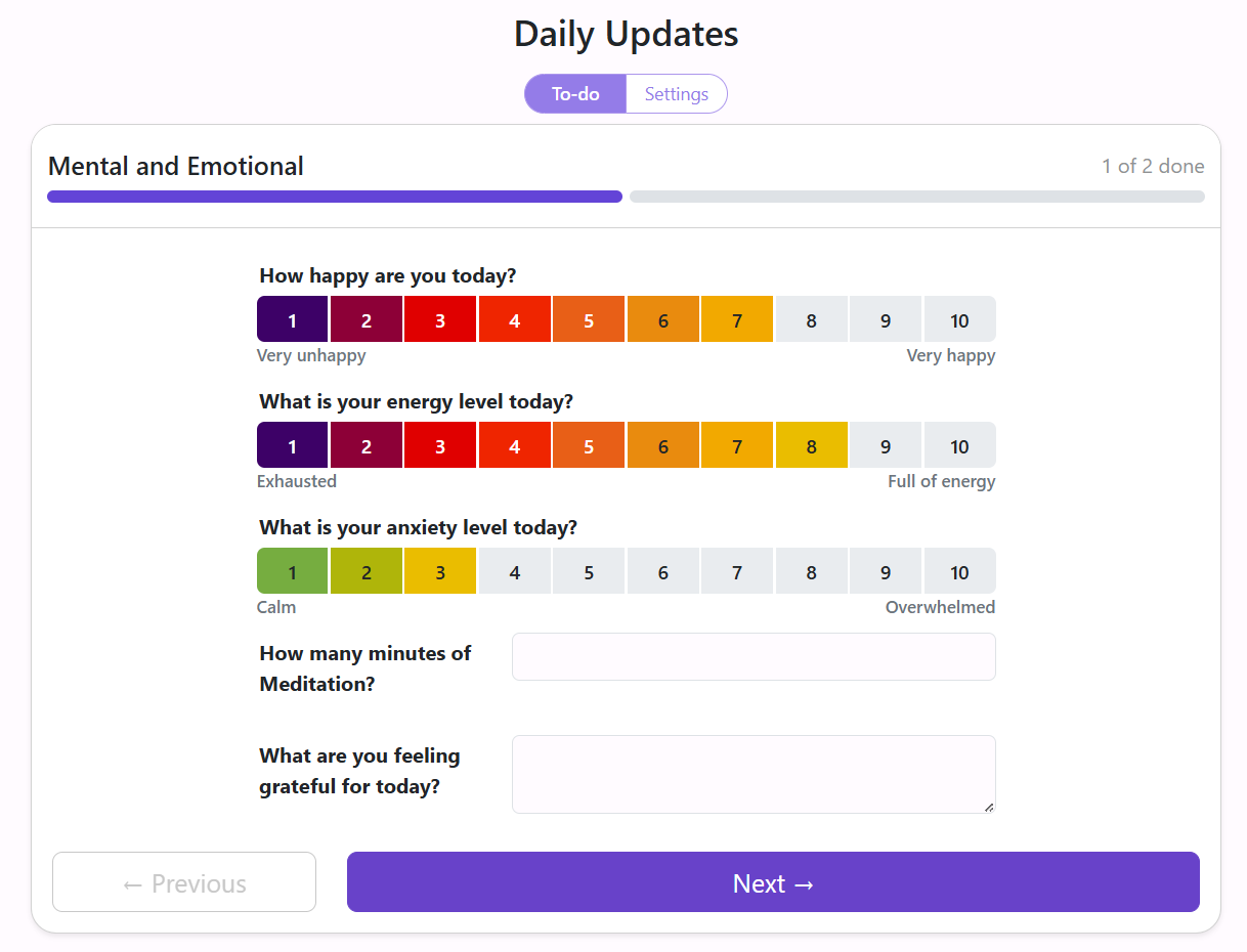 Health Journal daily update for mental and emotional wellbeing